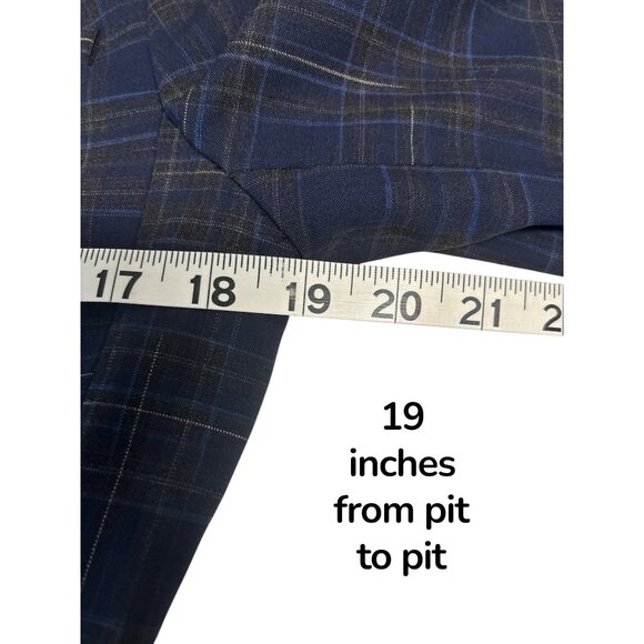 M.M. Lafleur Virgin Wool Plaid Blazer – Navy/Gray, Size 10 - Picture 10 of 12